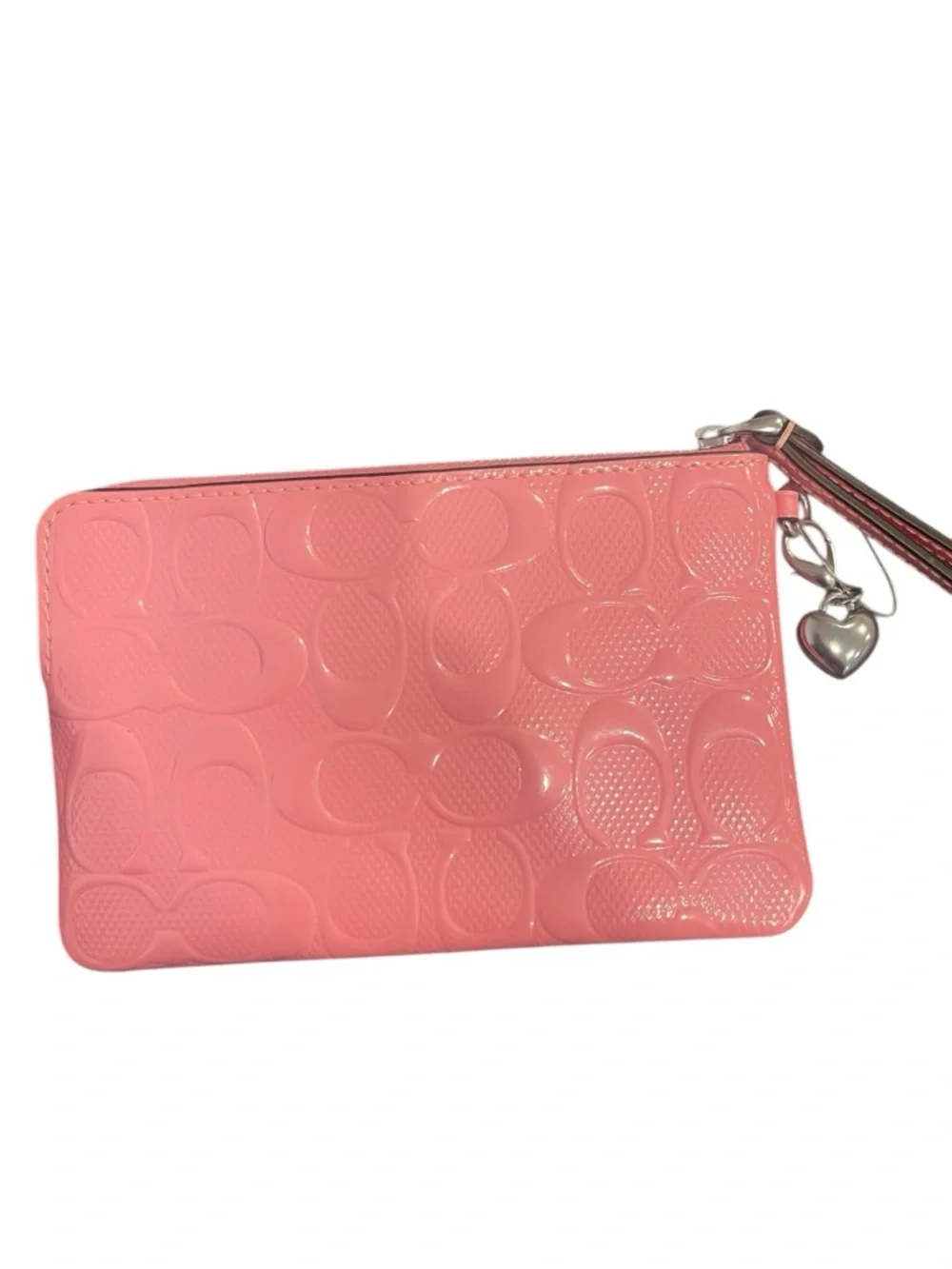 Coach NWT Patent Leather  Embossed Wristlet with Rainbow heart charm - Picture 9 of 12